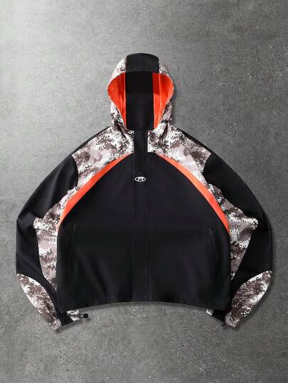 Veste et manteau pour hommes, veste à capuche de style américain de rue avec patchwork camouflage