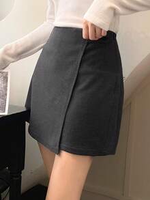 FRIFUL Women's Grey Shorts Skirt, Commuter Style, Spring/Summer - Dark Grey - View 4