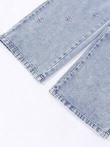 Sparklyn Quần jeans ống đứng thêu nơ cho bé gái tuổi teen - Rửa nhẹ - Xem 5