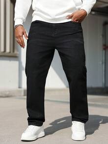 Manfinity Homme Quần jean ống đứng dáng rộng, thường ngày cỡ lớn dành cho nam - màu đen - Xem 6