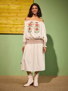 Felipe Marques Váy dài trễ vai in hoa giản dị thanh lịch trang trọng gợi cảm phong cách đồng quê bohemian dành cho nữ, thích hợp cho các buổi đi chơi hàng ngày, du lịch, nghỉ dưỡng, hẹn hò, tiệc tùng, Giáng sinh - Nhiều màu - Xem 4