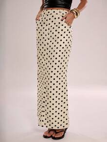 Avenya Women's Fishtail Hem Denim Effect Polka Dot Print Skirt - Multicolor - View 4