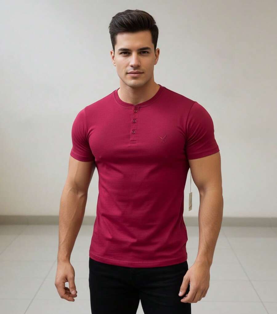 Playera con botones y logo bordado - Rojo - Ver 1