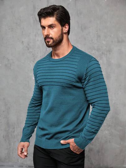 Manfinity Homme Plus Size Men's Solid Color Minimalist Crew Neck Long Sleeve Sweater, Casual Everyday Wear