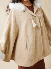 Boho Mama Pregnant Women's Casual Warm Patchwork Faux Fur Trim Hooded Loose Jacket, Winter  Women's Winter Coat