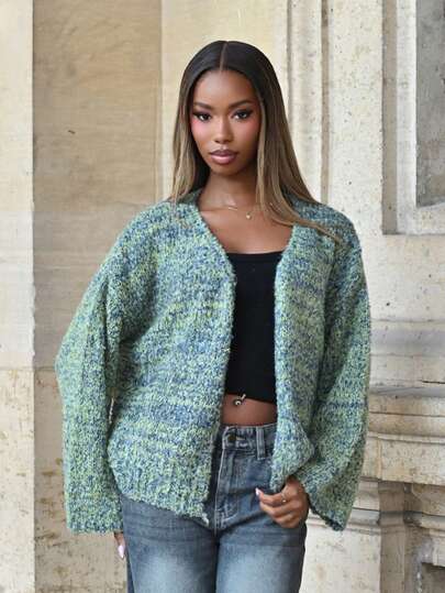 Mima John Cardigan oversize à manches évasées en tricot, style printemps Y2K années 90, décontracté et mignon. Idéal pour l'aéroport, l'automne, la rentrée scolaire, l'hiver, le quotidien, Noël, le travail et le bureau.