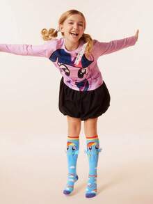 My Little Pony X SHEIN 2 Pairs Cotton 3D Wings Soft & Breathable Moisture-Wicking Kids Stockings Purple&Blue Cute Cartoon Calf Socks Reinforced Toe & Heel For Cosplay Princess Summer Winter,Twilight Sparkle&Rainbow Dash,Unicorn,Gift Ideas