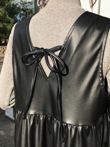 FRIFUL 女士休闲V领系带露背长连衣裙，秋季