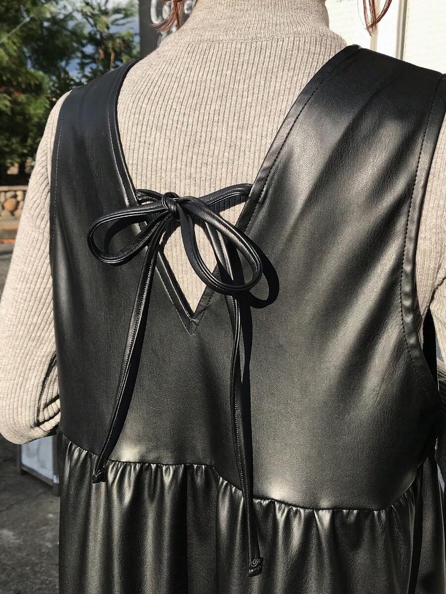 FRIFUL 女士休闲V领系带露背长连衣裙，秋季