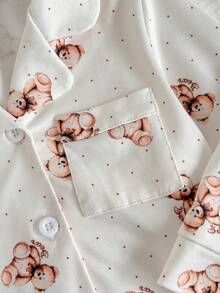 2pcs/Set Baby Girls Casual Cute Bear All-Over Print Long Sleeve Top And Pants Pajama Set Toddler Sleep Wear Toddler Zip Up Pajamas Baby Pj Set - Multicolor - View 5