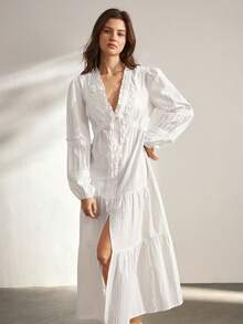 Ocili Vestido casual de algodón cómodo para mujer, invierno - Blanco - Ver 3