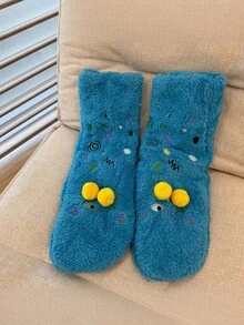 Joivida New Autumn And Winter Coral Fleece Thickened Floor Socks For Men And Women, Warm Sleep Socks With Lamb Wool, Cute Cartoon 3D Pom-Pom Coral Fleece Socks, Multi-Color Fun And Cozy Mid-Calf Socks, Comfortable Plush Socks For Home Or Outdoor Wear - Multicolor - View 10