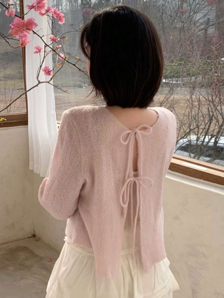 Bow Tie Front & Back Reversible Lightweight Women Sweater