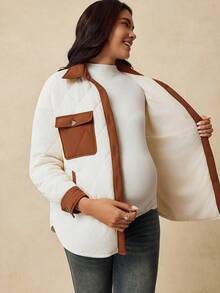 Boho Mama Maternity Casual Button-Up Quilted Padded Coat, Autumn/Winter  Brown  Winter Jacket For Women