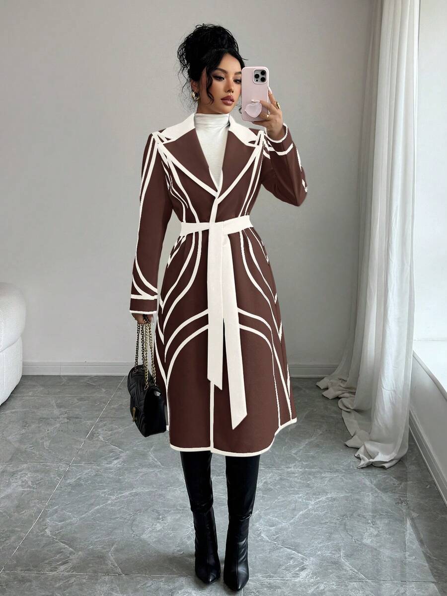 SHEIN Elenzya 优雅奢华复古线条印花高端撞色拼接女式外套,适合派对穿着 - 彩色 - 查看 1