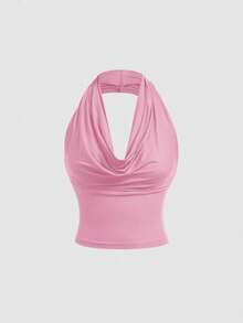 SHEIN MOD 3-Way Wear 女式休闲纯色修身上衣 - 珊瑚粉 - 查看 5