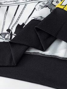 Felix The Cat X SHEIN Men's Casual Pop Art Print Loose Fit Drop Shoulder Hooded Sweatshirt, Fashionable Street Style For Daily Commute, Spring/Autumn - White - View 8