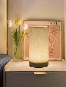 1PC Modern Scandinavian Wooden Frame Table Lamp With Linen Shade, Warm Light LED Lamp With USB Power, Creative Lamp For Bedroom, Living Room, Dining Room, Office - Yellow - View 3