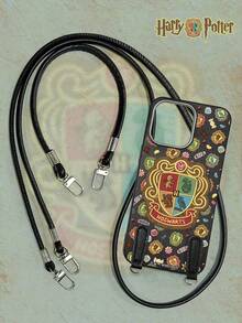 HARRY POTTER X SHEIN Wizarding World Themed Black Faux Leather Soft Phone Case With PU Long & Short Straps, Wizarding Academy & Candy Prints, Stylish Casual Style Compatible With IPhone & Galaxy, Perfect For Potter Fans Daily Use & Outings - Black - View 1
