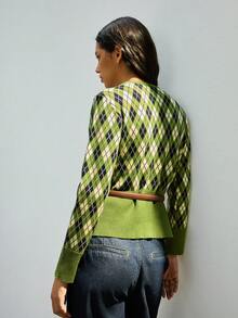 Maija Women's Casual Commuter Diamond Pattern Cardigan Sweater, Basic Minimalist Elegant Stylish Business Casual Office Wear For Ladies, Spring/Summer - Multicolor - View 3