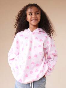 SUMWON Cute Heart Print Hooded Sweatshirt Cozy Pullover Top For Everyday Casual Wear Comfort Style Vacation - Pink - View 3