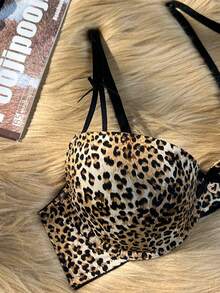 SHEIN 1pc Leopard Print Bra With Bow Decor And Underwire Support - Multicolor - View 8