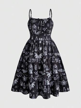 Goth Abito lungo a sottoveste con stampa vintage a tema teschio scuro, taglie comode per donna