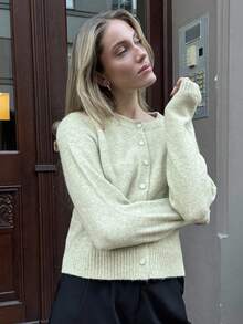 SHEIN PariChic 2pcs Green Knit Vest & Long Sleeve Cardigan Set, Versatile & Minimalist - Green - View 4