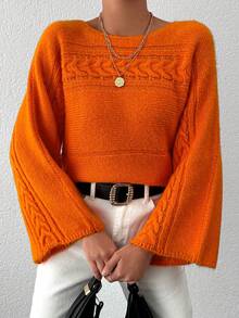EURMUSE Cable Knit Batwing Sleeve Sweater - Orange - View 4