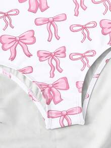 小女孩可爱粉色蝴蝶结碎花连体泳衣，时尚休闲泳装，适合女孩游泳、度假、海滩、泳池、拍照，是夏季假日礼物的理想之选。 - 粉色 - 查看 3