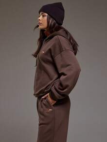 MUSERA Bestickter grafischer Kapuzenpullover Coord Top nur Winter Coolgirl Gemütlich Süß Outdoor Explorer Pullover Frühling Lässig - Schokoladenbraun - Übersicht 3