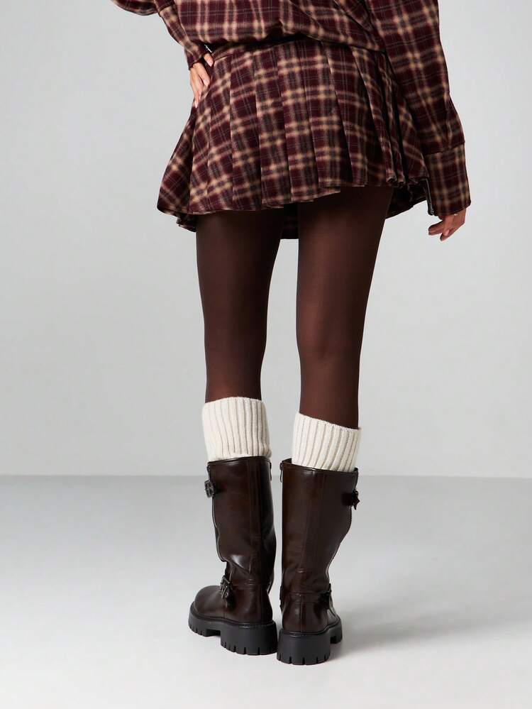 MISSGUIDED 버건디 격자 무늬 체크 플리츠 미니 스커트 가을 겨울 A 라인 서클 플레어 밑단 아카데믹 프레피 스타일 하이 웨이스트