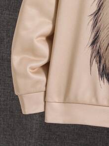 SHEIN 2pcs Kids/Tween Boys Lion Graphic Hoodie & Jogger Pants Set,Back-To-School Beige Streetwear School Autumn Tracksuit,Casual Sweatshirt Outfit For Boys - Khaki - View 6