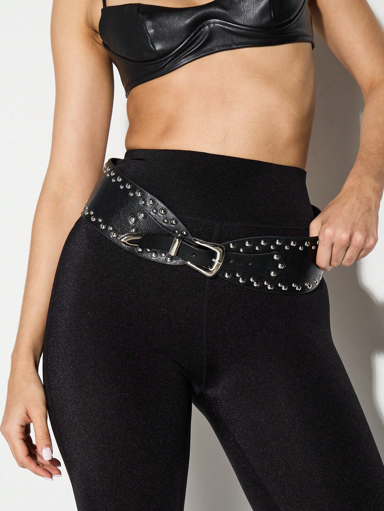 KIZN Studded Wide Belt With Metal Buckle