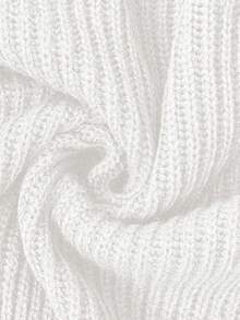 EMERY ROSE Women's Crew Neck Drop Shoulder Long Sleeve Letter Knit Sweater - White - View 7