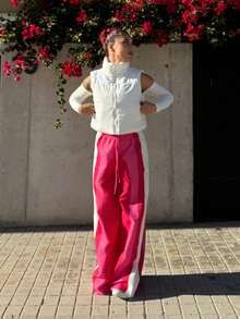 Bearsaez Chaleco acolchado sin mangas con bolsillo con cremallera de unicolor para mujer, para invierno - Blanco - Ver 6