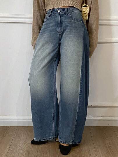 DAZY Women's Vintage Distressed Barrel Leg Jeans, Autumn/Winter Y2k