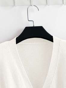 GlowEve 新款优雅纽扣装饰套头毛衣，简约欧美风时尚针织上衣 - 白色 - 查看 4