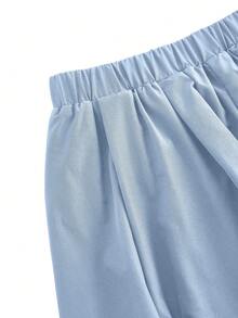 COSMINA Women's Casual Solid Color Elastic Waist Flared Pants ,Summer Light Blue - Blue - View 3