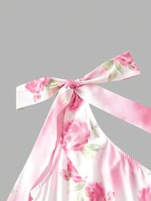 SHEIN MOD 女士碎花扭结设计连衣裙，优雅 - 粉色 - 查看 6