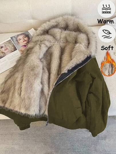 Franclia Fashionable & Elegant Casual Hooded Faux Fur Patchwork Thick Black Padded Coat For Women, Autumn/Winter