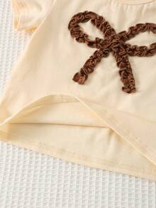 Cozy Pixies 2pcs Baby Girl Butterfly Knit Soft Round Neck Short Sleeve Top And Elastic Waist Pants Set - Brown - View 5