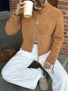 SHEIN Unity Women's Lemon Yellow Casual PU Leather Motorcycle Jacket - Mocha Brown - View 1