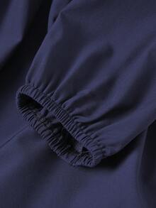 Rusticease Blusa de verano casual con escote en V entallado y bordado para vacaciones, blusa elegante azul marino, blusa bohemia con escote en V para vacaciones y días festivos - Azul - Ver 4