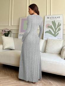 SHEIN EZwear Váy len dệt kim đơn giản, màu trơn, dáng suông ... - Xám - Xem 2