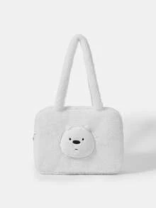 We Bare Bears X SHEIN 1pc White Fashion Portable Doll Head Design Large Capacity Tote Bag For Women - White - View 7