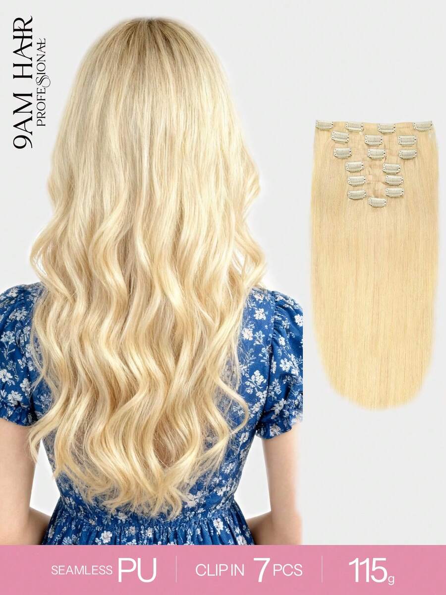 7PCS Seamless Clip In Hair Extensions Human Hair Thick Natural Hair Full Head Invisible PU Hair Extensions Clip In Remy Hair For Women Platinum Blonde #60 - S60 - View 1