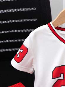 2pcs/Set  0-3 Years Old Infant/Toddler Boys' Casual Sports Set, Including 23# Print V-Neck Short Sleeve T-Shirt And Shorts, Suitable For All Seasons, Short Trips, Holidays, Outings, Relaxation, Daily Home Wear, Layering, Fits 3 Months To 24 Months Baby Boys, Infant/Toddler Boys Clothing, Street Style Infant/Toddler Boys Outfit Baby Boy Football Clothes Toddler Jersey Set 2t Boy Sets Baby Boy Street Wear - Multicolor - View 4