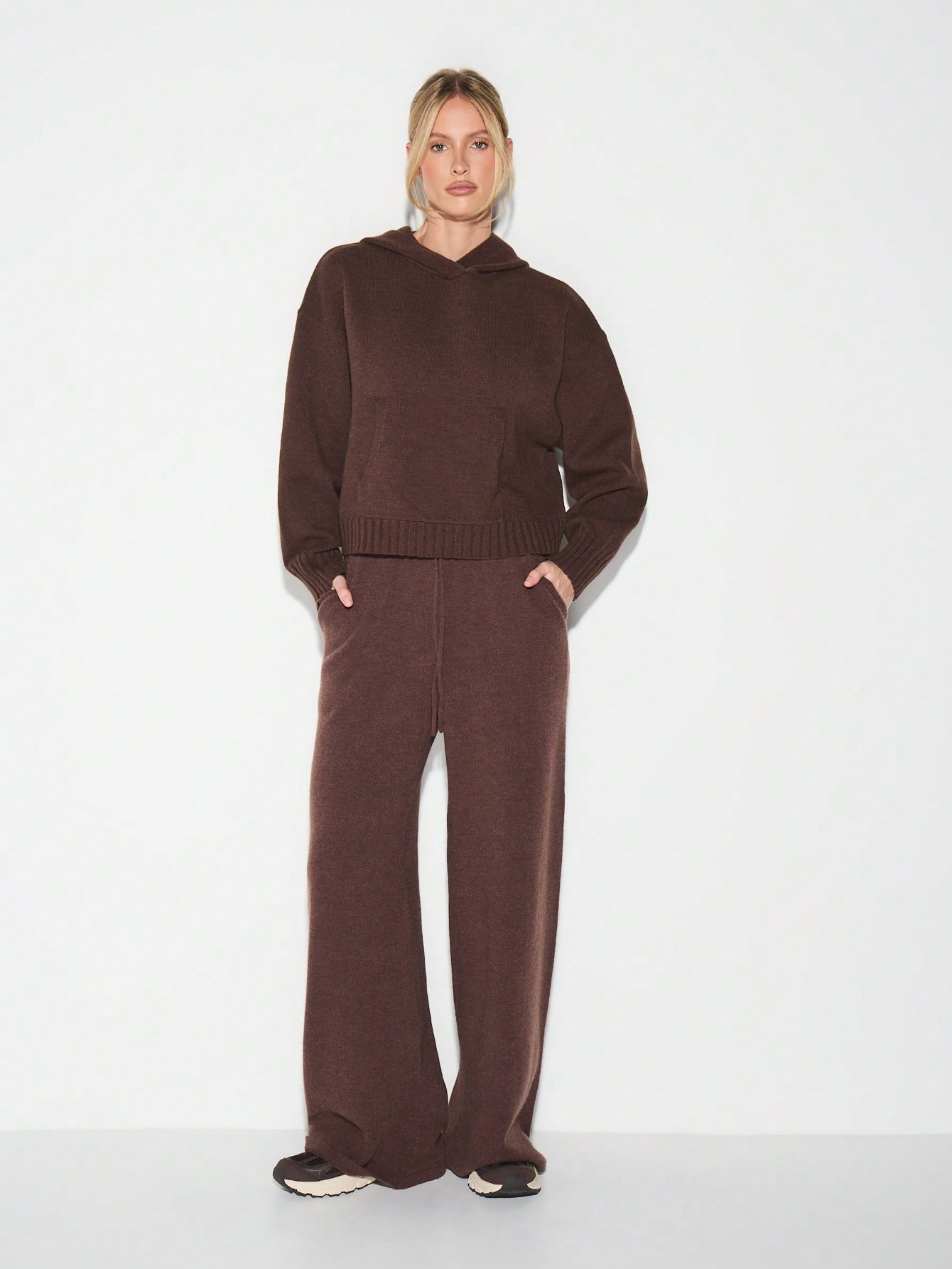 KIZN Oversized Knit Hoodie With Ribbed Cuffs