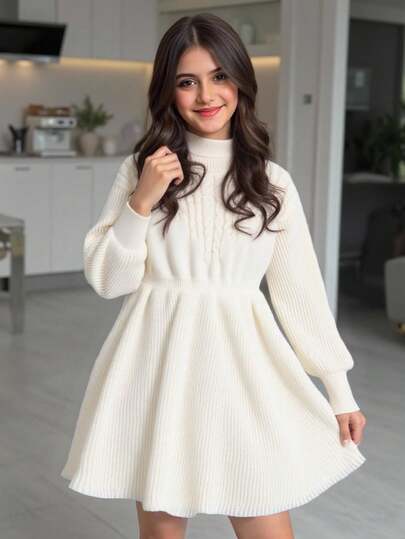 Sparklyn Vestido de suéter de cuello alto para mujer, holgado y con cintura ceñida, vestido mini de punto grueso y ajustado para otoño/invierno